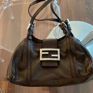 FENDI womens brown leather vintage small baguette 9.5” x 6.5”perfect condition